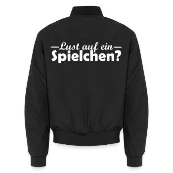 Lust auf ein Spielchen Spruch Vektor - Unisex Bomberjacke - Schwarz - Hinten - AI Model Male 185 light (185cm)