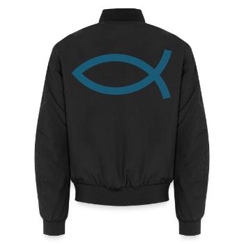 Blauer Jesusfisch Ichthys Jesus Fisch Geschenkidee - Unisex Bomberjacke - Schwarz - Hinten - AI Model Male 185 light (185cm)