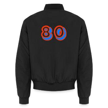80. 80 JAHRE. 80-JÄHRIGES JUBILÄUM. 80. GEBURTSTAG. - Unisex Bomberjacke - Schwarz - Hinten - AI Model Male 185 light (185cm)