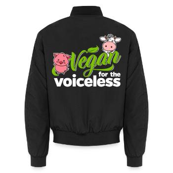 Vegan for the Voiceless - Schwein und Kuh weiß - Unisex Bomberjacke - Schwarz - Hinten - AI Model Male 185 light (185cm)
