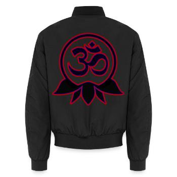 Om Mani Padme Hum Buddha Mantra Mandala Neon Blau - Unisex Bomberjacke - Schwarz - Hinten - AI Model Male 185 light (185cm)