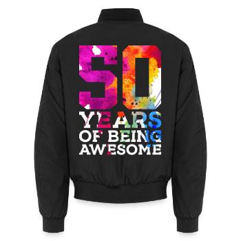 50 YEARS OF BEING AWESOME 50TH BIRTHDAY - Unisex Bomber Jacket - black - Back - AI Model Male 185 light (185cm)