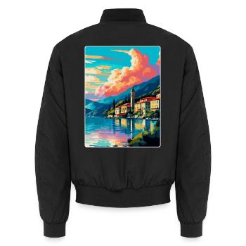 Lac de Côme Italie Affiche de voyage vintage Souvenir WPA - Bomber unisexe - noir - Dos - AI Model Male 185 light (185cm)