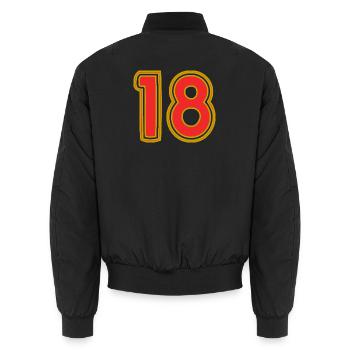 18. 18 JAHRE ALT. 18-JÄHRIGES JUBILÄUM. GEBURTSTAG 18 JAHRE. - Unisex Bomberjacke - Schwarz - Hinten - AI Model Male 185 light (185cm)