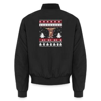 Hochlandrind Ugly Christmas - Unisex Bomberjacke - Schwarz - Hinten - AI Model Male 185 light (185cm)