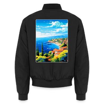 Côte d Azur Frankreich Vintage Reiseplakat Souvenir - Unisex Bomberjacke - Schwarz - Hinten - AI Model Male 185 light (185cm)