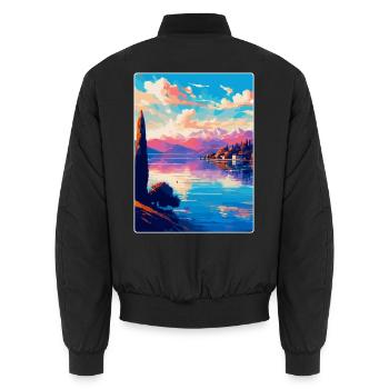Lago Maggiore Schweiz Vintage Reiseplakat - Unisex Bomberjacke - Schwarz - Hinten - AI Model Male 185 light (185cm)