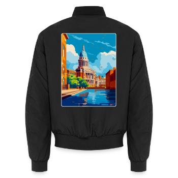 Nottingham Uk Vintage Travel Poster Souvenir WPA - Unisex Bomber Jacket - black - Back - AI Model Male 185 light (185cm)