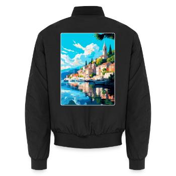 Skradin Kroatien Vintage Reiseplakat Souvenir WPA - Unisex Bomberjacke - Schwarz - Hinten - AI Model Male 185 light (185cm)