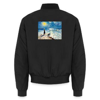 Sonnenpfad am Meeresrand - Unisex Bomberjacke - Schwarz - Hinten - AI Model Male 185 light (185cm)