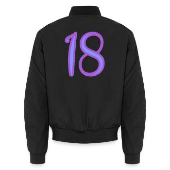 18. 18 JAHRE ALT. 18-JÄHRIGES JUBILÄUM. GEBURTSTAG 18 JAHRE. - Unisex Bomberjacke - Schwarz - Hinten - AI Model Male 185 light (185cm)