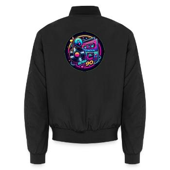 Retro 90s Logo - Unisex Bomber Jacket - black - Back - AI Model Male 185 light (185cm)