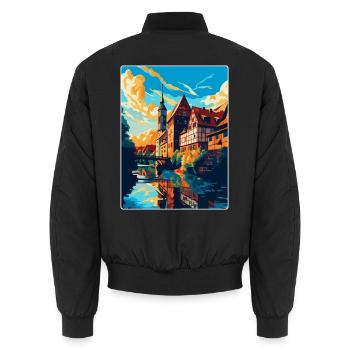 Nuremberg Germany Vintage Travel Poster Souvenir - Unisex Bomber Jacket - black - Back - AI Model Male 185 light (185cm)