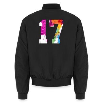 COLORED NUMBER 17 COLORFUL 17TH BIRTHDAY - Unisex Bomber Jacket - black - Back - AI Model Male 185 light (185cm)