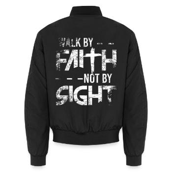 Walk By Faith Glaube Gläubig Religion Kirche Kreuz - Unisex Bomberjacke - Schwarz - Hinten - AI Model Male 185 light (185cm)