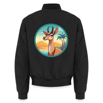 Impala Aquarell Karikatur Kawaii Clipart Tier - Unisex Bomberjacke - Schwarz - Hinten - AI Model Male 185 light (185cm)