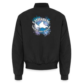 Silhouette de poisson-chat Wels Waller et taches de couleur - Bomber unisexe - noir - Dos - AI Model Male 185 light (185cm)