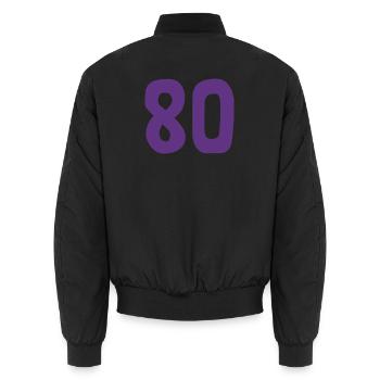 80. 80 JAHRE. 80-JÄHRIGES JUBILÄUM. 80. GEBURTSTAG. - Unisex Bomberjacke - Schwarz - Hinten - AI Model Male 185 light (185cm)