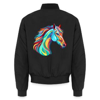 Pferd buntes Aquarell Karikatur Kawaii Tier - Unisex Bomberjacke - Schwarz - Hinten - AI Model Male 185 light (185cm)