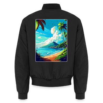 Martinique Caribbean Vintage Travel Poster WPA Art - Unisex Bomber Jacket - black - Back - AI Model Male 185 light (185cm)