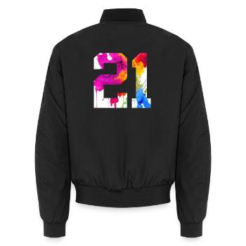 NUMBER 21 YEARS OLD 21ST BIRTHDAY - Unisex Bomber Jacket - black - Back - AI Model Male 185 light (185cm)