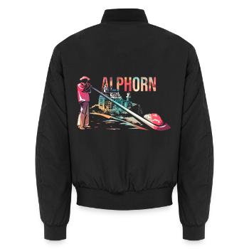 Ehrwürdiges Alphorn Trachtenumzug - Unisex Bomberjacke - Schwarz - Hinten - AI Model Male 185 light (185cm)