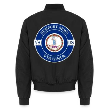 Newport Nachrichten Virginia Flagge USA Souvenir Abzeichen - Unisex Bomberjacke - Schwarz - Hinten - AI Model Male 185 light (185cm)
