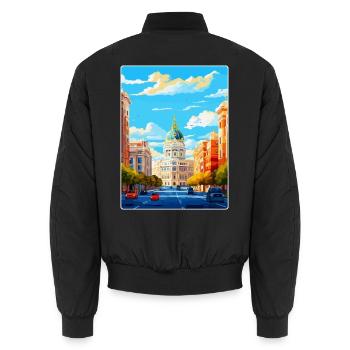 Madrid Spanien Vintage Reiseplakat WPA Souvenir - Unisex Bomberjacke - Schwarz - Hinten - AI Model Male 185 light (185cm)