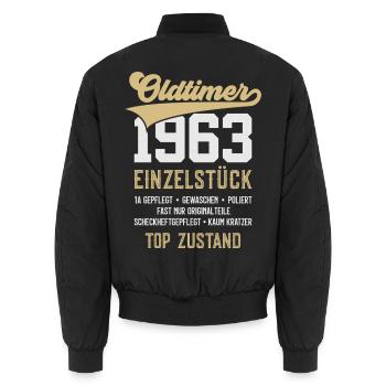 63. GEBURTSTAG OLDTIMER 1963 - Unisex Bomberjacke - Schwarz - Hinten - AI Model Male 185 light (185cm)