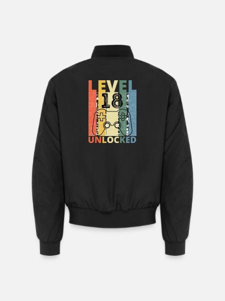 Level 18 Freigeschaltet Lustiger Gamer Geburtstag Achtzehn - Unisex Bomberjacke - Schwarz
