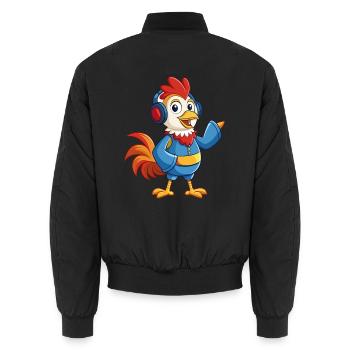 Hahn Lustige Zeichentrickfigur Kopfhörer Musik - Unisex Bomberjacke - Schwarz - Hinten - AI Model Male 185 light (185cm)