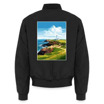 Lizard Point England Vintage Reiseposter WPA Kunst - Unisex Bomberjacke - Schwarz - Hinten - AI Model Male 185 light (185cm)