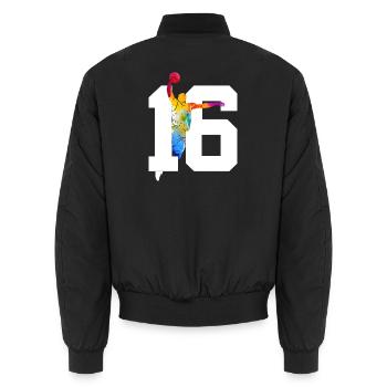 NUMBER 16 BASKETBALL 16TH BIRTHDAY - Unisex Bomber Jacket - black - Back - AI Model Male 185 light (185cm)