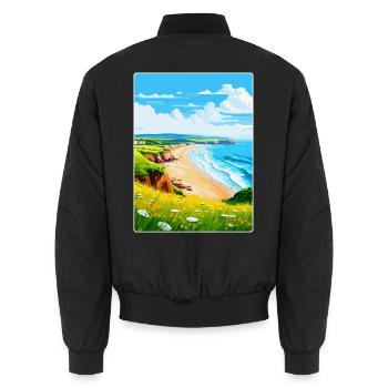 St Brelades Bay Jersey Reiseposter Souvenir WPA - Unisex Bomberjacke - Schwarz - Hinten - AI Model Male 185 light (185cm)
