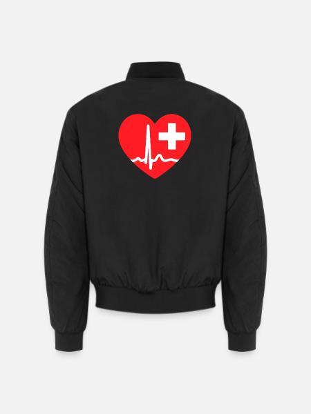 Herzschlag-EKG-Linie Medizinischer Pulswellen-Ikon-Vektor - Unisex Bomberjacke - Schwarz