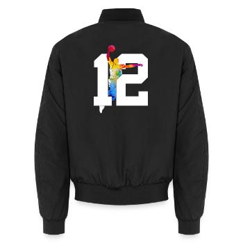 NUMBER 12 BASKETBALL 12TH BIRTHDAY - Unisex Bomber Jacket - black - Back - AI Model Male 185 light (185cm)