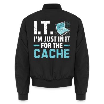 I.T. I'm Just In It For The Cache Computer - Unisex Bomberjacke - Schwarz - Hinten - AI Model Male 185 light (185cm)