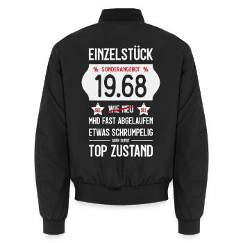 58. GEBURTSTAG 1968 EINZELSTÜCK PREISSCHILD - Unisex Bomberjacke - Schwarz - Hinten - AI Model Male 185 light (185cm)