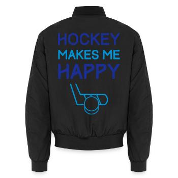 Hockey Makes Me Happy - Unisex Bomber Jacket - black - Back - AI Model Male 185 light (185cm)