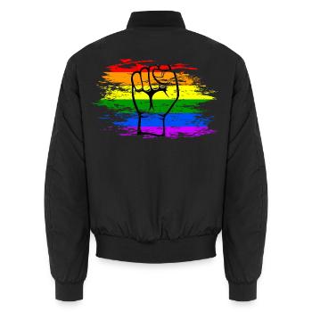 Regenbogen Flagge Faust used - Unisex Bomberjacke - Schwarz - Hinten - AI Model Male 185 light (185cm)
