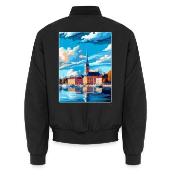 Jonköping Suède Affiche de voyage vintage souvenir - Bomber unisexe - noir - Dos - AI Model Male 185 light (185cm)