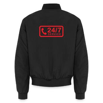 24/7 h Service - Unisex Bomberjacke - Schwarz - Hinten - AI Model Male 185 light (185cm)