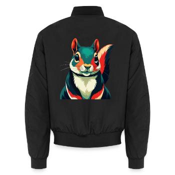 Squirrel Cartoon Character Colorful Pet Animal - Unisex Bomber Jacket - black - Back - AI Model Male 185 light (185cm)