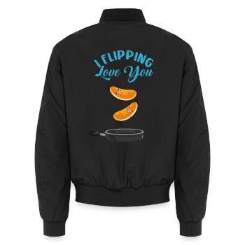 Goldbrauner Pfannkuchen Frühstück - Unisex Bomberjacke - Schwarz - Hinten - AI Model Male 185 light (185cm)