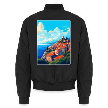 Eze France Vintage Travel Poster Souvenir Souvenir - Unisex Bomber Jacket - black - Back - AI Model Male 185 light (185cm)