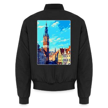 Wroclaw Poland Vintage Travel Poster Souvenir WPA - Unisex Bomber Jacket - black - Back - AI Model Male 185 light (185cm)