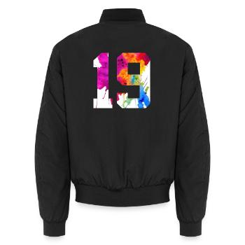 NUMMER 19 JAHRE ALT 19. GEBURTSTAG - Unisex Bomberjacke - Schwarz - Hinten - AI Model Male 185 light (185cm)