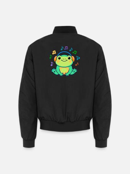 Frosch-DJ mit Kopfhörern - Unisex Bomberjacke - Schwarz