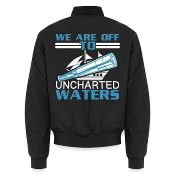 Wir machen uns auf den Weg zu unerforschten Gewäss - Unisex Bomberjacke - Schwarz - Hinten - AI Model Male 185 light (185cm)