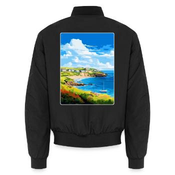 Coverack Cornwall England Uk Reiseposter WPA - Unisex Bomberjacke - Schwarz - Hinten - AI Model Male 185 light (185cm)